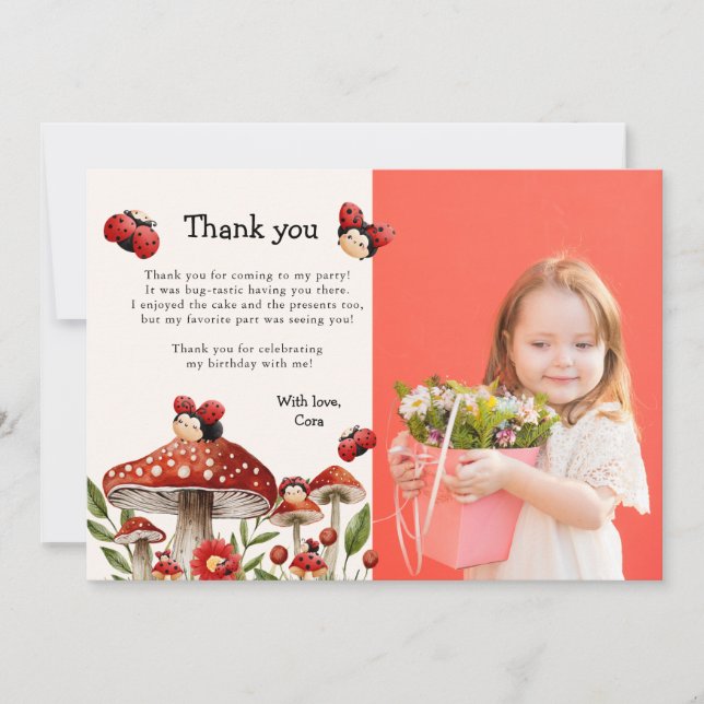 Cute Photo our Little Ladybug Girl Birthday Tack Kort (Framsida)