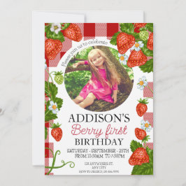 Cute Photo Red Blue Berry Sweet 1st Birthday Inbjudningar