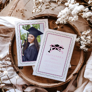 Cute Photo Rosa Coquette Bow Studenten Inbjudningar