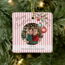 Cute Photo Rosa Rand Watercolor God jul Julgransprydnad Keramik