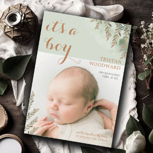 Cute Photo Sage Cocoa Boy Birth-meddelande