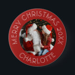 Cute Photo Santa Kids Namn Knapp<br><div class="desc">Dina barn kommer att kärlek den här personligen knappbricka. Med ett sött foto av din lilla flicka eller pojke och ett god jul-meddelande runt kant. Om du vill ändra meddelandet klickar du på knappen Anpassa.</div>