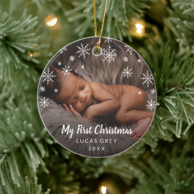 Cute Photo Snöflingor Baby Första jul Julgransprydnad Keramik (Träd)
