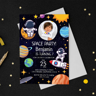 Cute Photo Space Party, alla åldrar födelsedag Inbjudningar