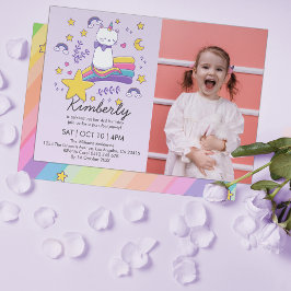 Cute Photo Unicorn Cat Barns födelsedag Party Inbjudningar
