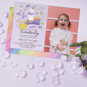 Cute Photo Unicorn Cat Barns födelsedag Party Inbjudningar