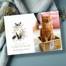 Cute Photo Watercolor Meowy jul Ljus Cat