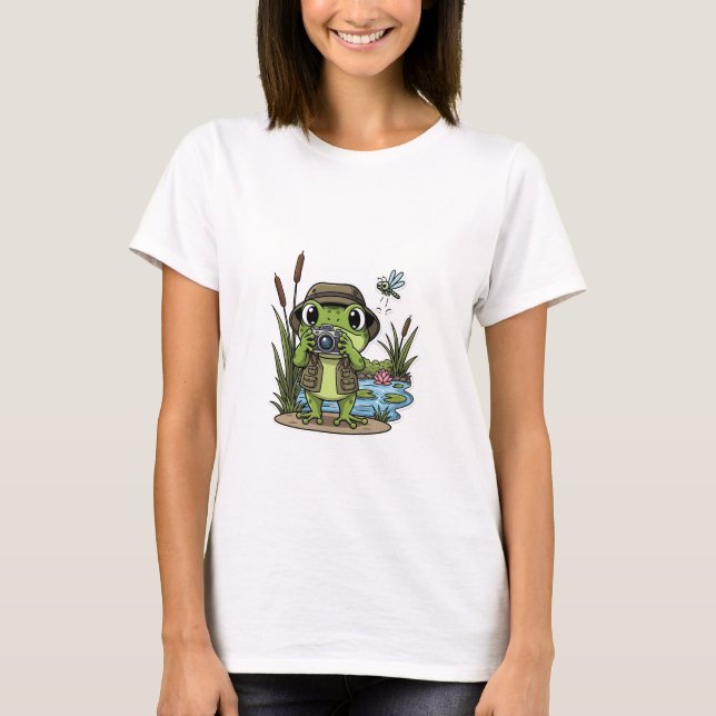 Cute Photographer Frog with Camera, Dragonfly T Shirt (Framsida)