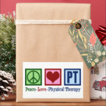 Cute PhysiTherapy Peace Kärlek PT Rektangulärt Klistermärke<br><div class="desc">Fysikaliska brickor i Kärlek för din favoritterapeut att skicka ut till klienter för julens helgdag. Ett fredstecken,  ett hjärta och brev PT gör ett underbart klistermärke för en fysisk terapeut på ditt tränings- eller kontor.</div>