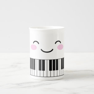 Cute piano nycklar mugg med leende ansikte benporslin mugg