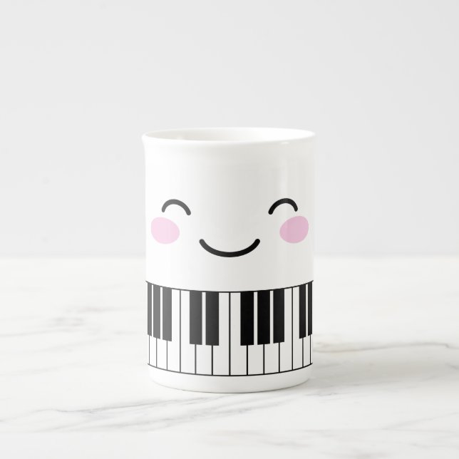 Cute piano nycklar mugg med leende ansikte benporslin mugg (Framsidan)