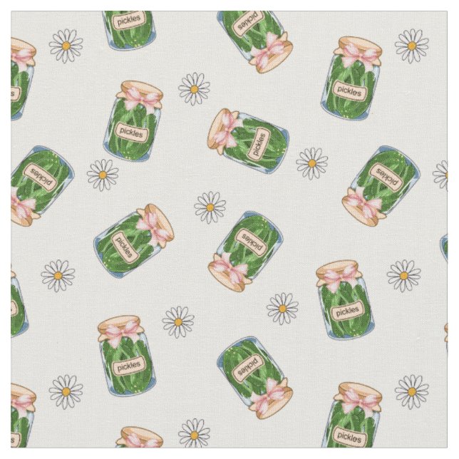 Cute Pickle Burk & Daisy Seamless Mönster Fabric Tyg (Närbild)