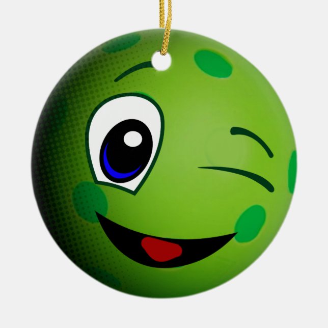 Cute Pickleball Emoticon Julgransprydnad Keramik (Framsidan)