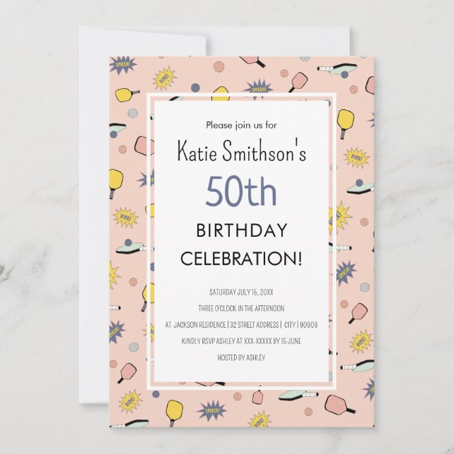 Cute Pickleball Party 50:e födelsedagsinbjudan Inbjudningar (Framsida)