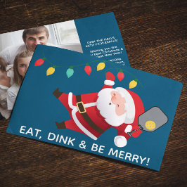 Cute Pickleball Santa Blue - Julfoto Julkort