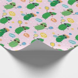 Cute Pickles spelar Pickleball på ljus rosa Presentpapper