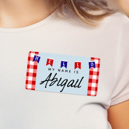 Cute Picnic Gingham "Hej My Namn is"-fästen Fraktsedel
