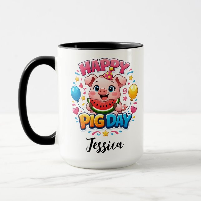 Cute Pig Day Mug – Adorable Pig Lover Mugg (Vänster)