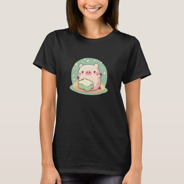 Cute Pig Enjoys Tofu Adorable Animal Loves Delicio T Shirt (Framsida)