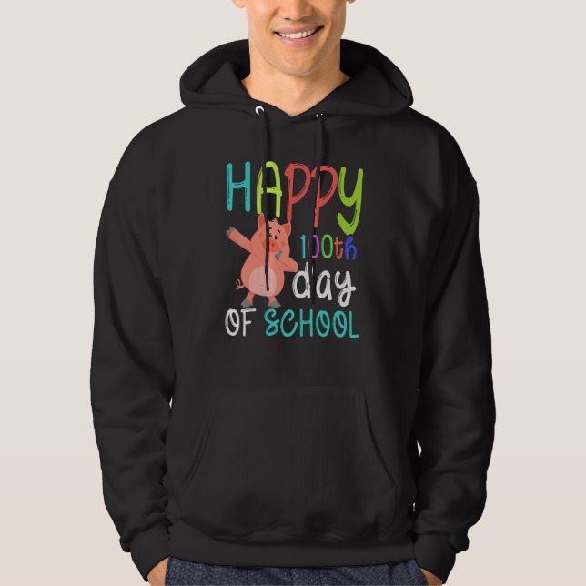 Cute Pig Happy 100th Day Of School Farm Animal Kid Hoodie (Framsida)