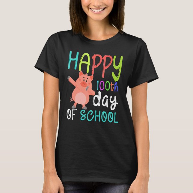 Cute Pig Happy 100th Day Of School Farm Animal Kid T Shirt (Framsida)