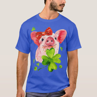 Cute Pig Holding Shamrock Happy St Patrick's Day 2 T Shirt