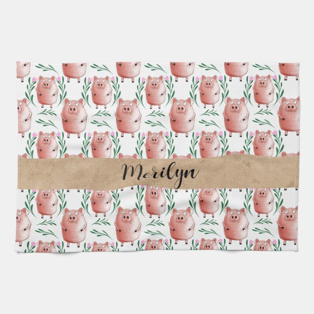 Cute Pig Pattern Tea Towel – Farm Animal Kitchen  Kökshandduk (Horisontell)