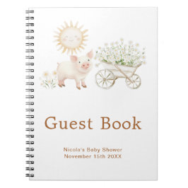 Cute Pig Wheelbarrow Baby Shower Guest Book Anteckningsbok