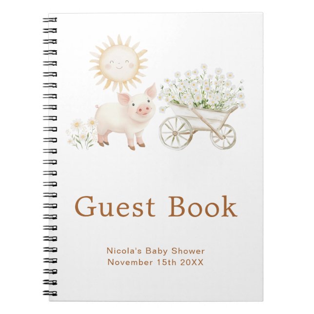 Cute Pig Wheelbarrow Baby Shower Guest Book Anteckningsbok (Framsidan)