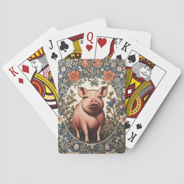 Cute Pig William Morris Inspired Casinokort (Baksidan)
