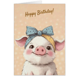 Cute Pig with Bandana Kids Birthday Invitation Hälsningskort