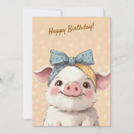Cute Pig with Bandana Kids Birthday Invitation Inbjudningar