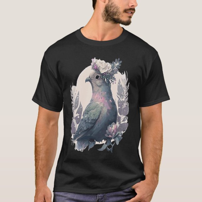 Cute Pigeon Dove Bird Flower Crown Pet Birds  1 T Shirt (Framsida)