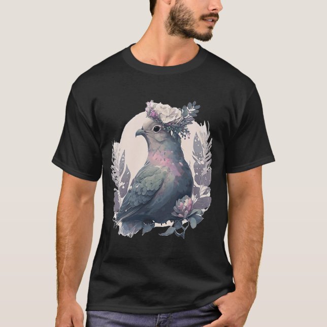 Cute Pigeon Dove Bird Flower Krona Pet Birds 1 T Shirt (Framsida)