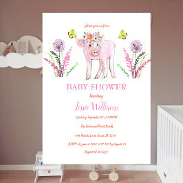 Cute Piggy Baby Shower Piglet Girl Boskap Inbjudningar