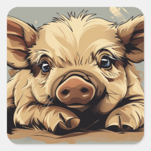 Cute piggy fyrkantigt klistermärke