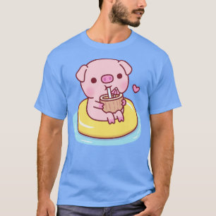 Cute Piggy g på Bassäng Flyter och dricker kokosnö T Shirt