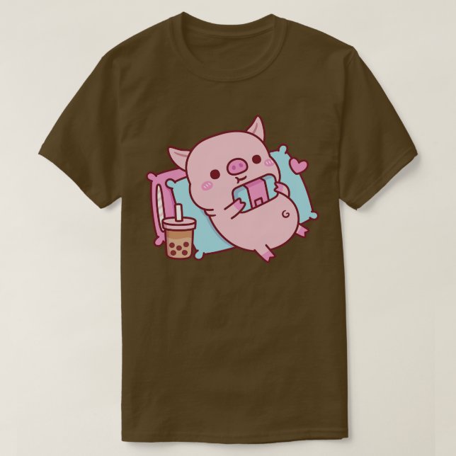 Cute Piggy g with Video Games and Bubble Tea T Shirt (Design framsida)