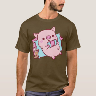 Cute Piggy g with Video Games and Bubble Tea T Shirt