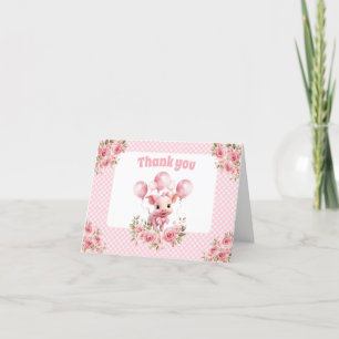 Cute Piggy Girl Farm 1:a födelsedag Tack Cards Kort