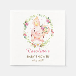 Cute Piggy Gris Rosa Blommigt Baby Shower Birthday Pappersservett