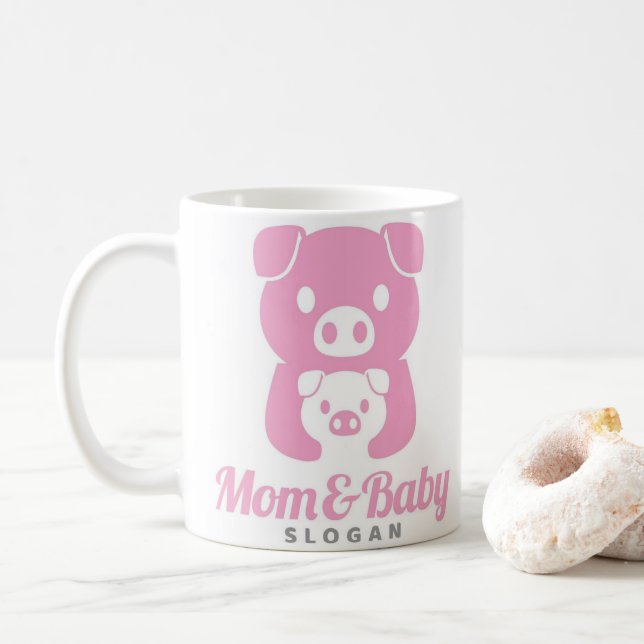 Cute piggy mamma pappa rosa färg mugg (Med munk)
