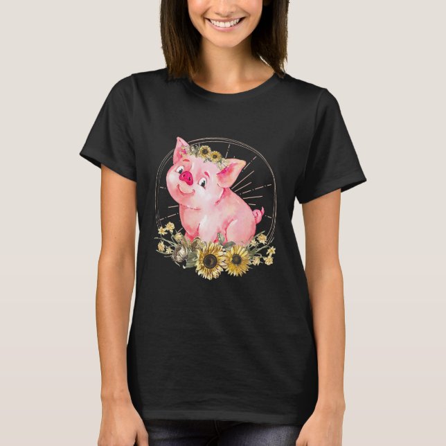 Cute Piggy med solrostynga Gris T Shirt (Framsida)