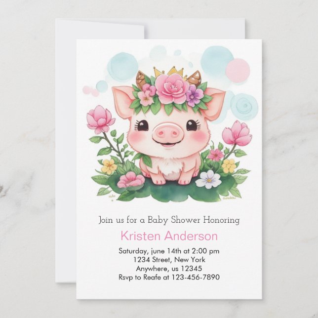 Cute Piggy och Wildrows Baby Shower Inbjudningar (Framsida)