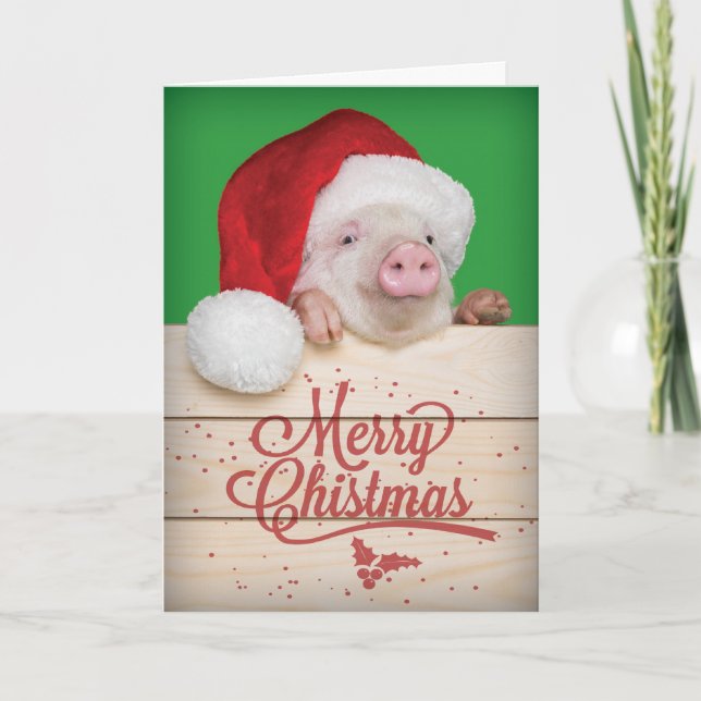 Cute Piggy Pudding jul Gris i Santa Hat Helgkort (Framsida)