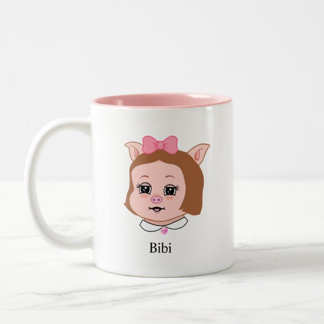 Cute Piglet Cartoon & Calligraphy Två-Tonad Mugg (Vänster)