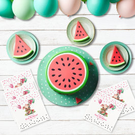 Cute Piglet Eating Watermelon Birthday Papper Pappersservett