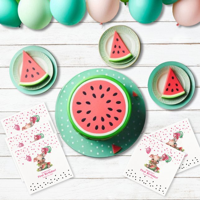 Cute Piglet Eating Watermelon Birthday Papper Pappersservett (Skapare uppladdad)