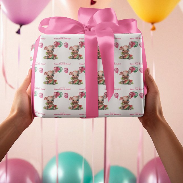 Cute Piglet Eating Watermelon Birthday Presentpapper (Skapare uppladdad)