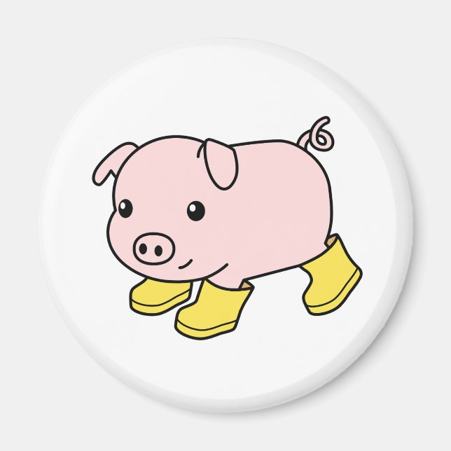 Cute Piglet Gris i Gult Rubber Boots Magnet (Framsidan)